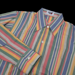 70's Van Heusen 417 L Mens Shirt Groovy Mini‎ Check Dagger Collar Long Sl…